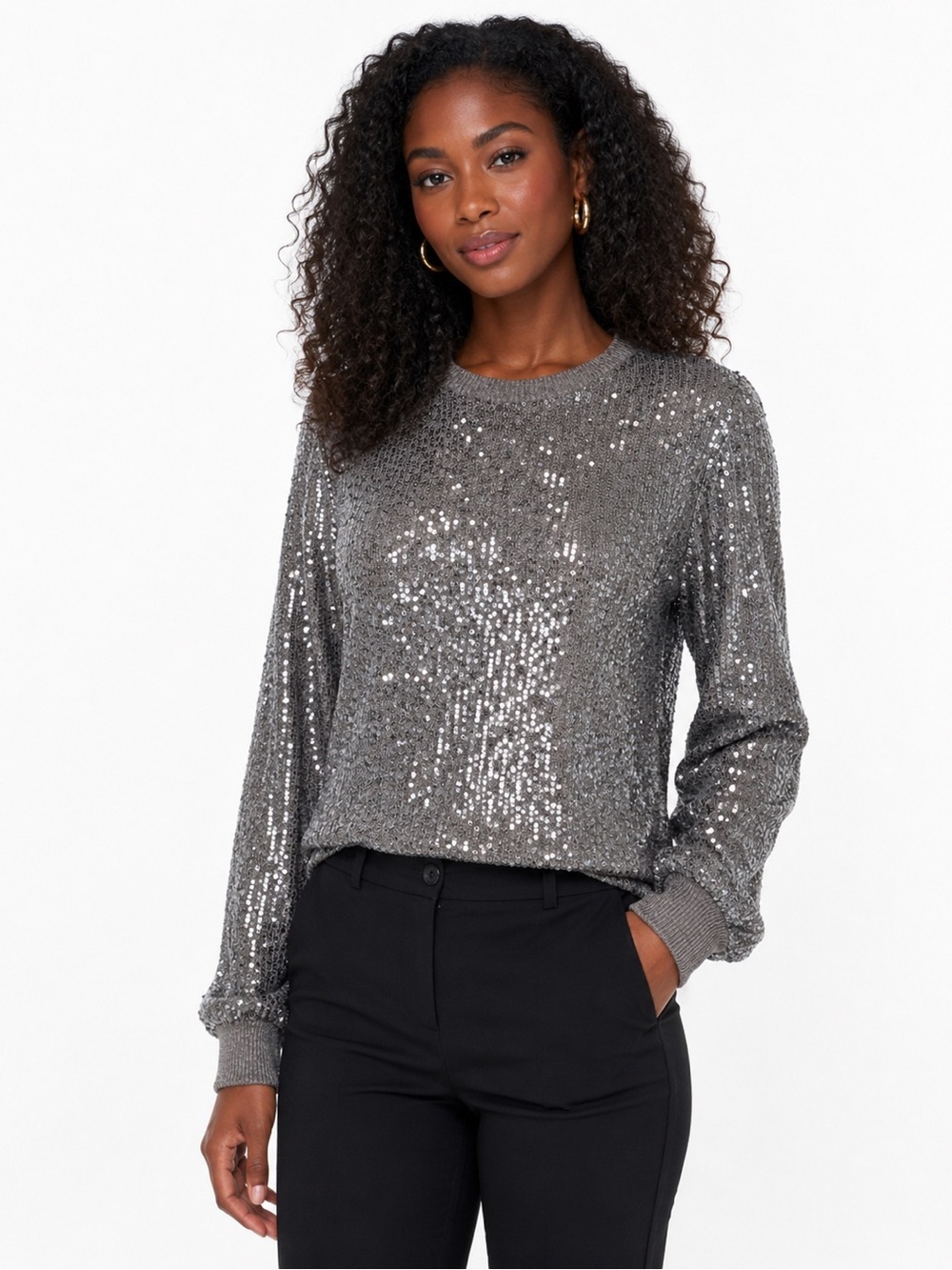 💛2 for $20- Sanctuary Silver Sequin Pullover Sweater Top Medium